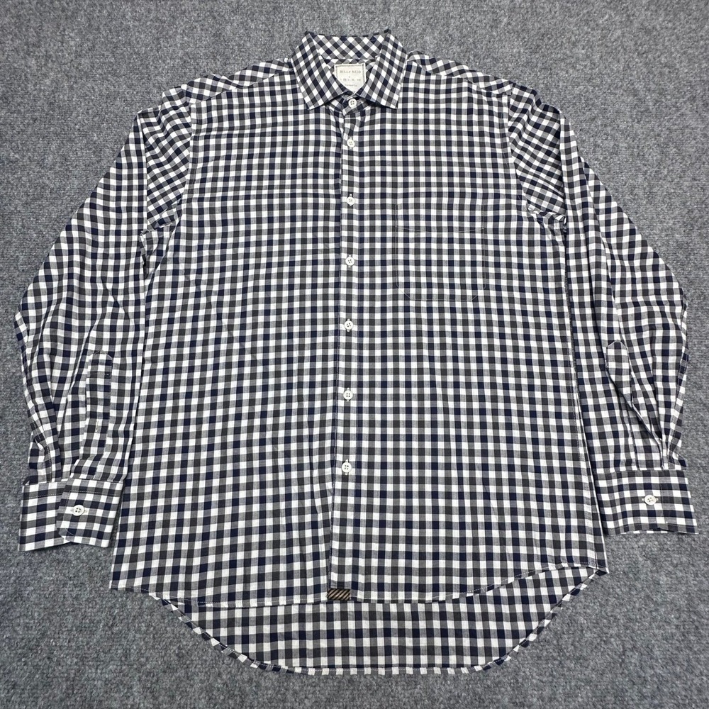 Billy‎ Reid Gingham Button Down Shirt Medium Navy White Standard Cut